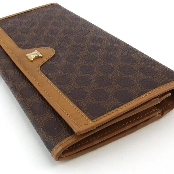 CELINE Long Wallet Macadam Beige PVC ?~ Leather Authentic Used - Picture 1 of 9